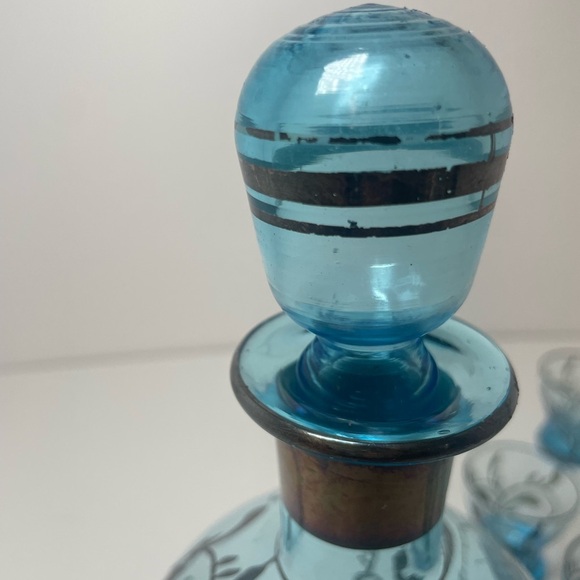Vintage Art Deco Light Blue Decanter and 6 Cordial Glasses - Picture 13 of 13
